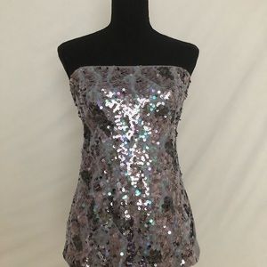Express Silver Multi Colored Sequin Tube Top